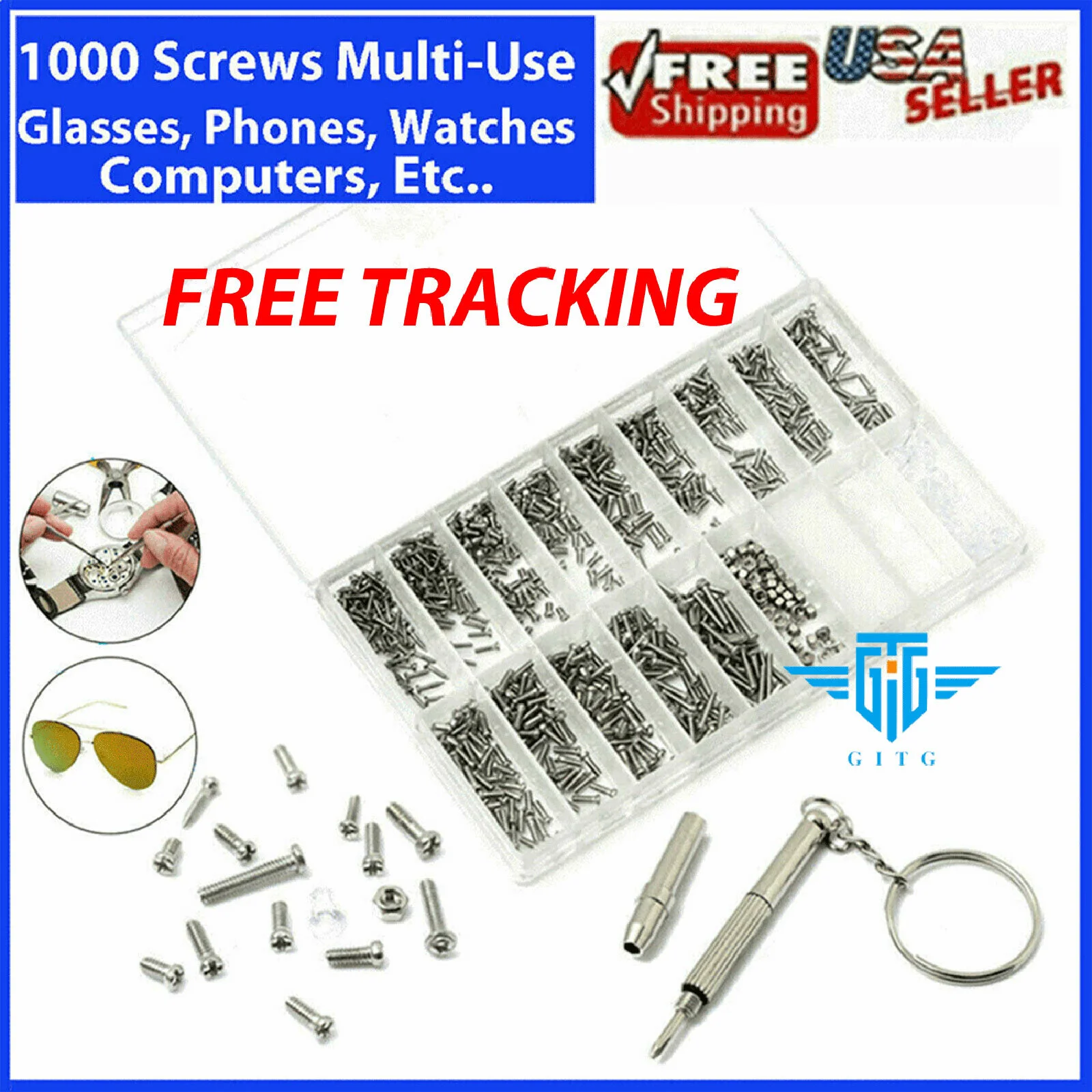 1000 Tiny Screws Nut Screwdriver Watch Eyeglass Sun Glasses Repair Tool Set Kit