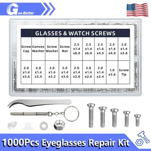 1000PCS Watch Eyeglasses Repair Kit Small Screw Nuts Electronics Assortment Set