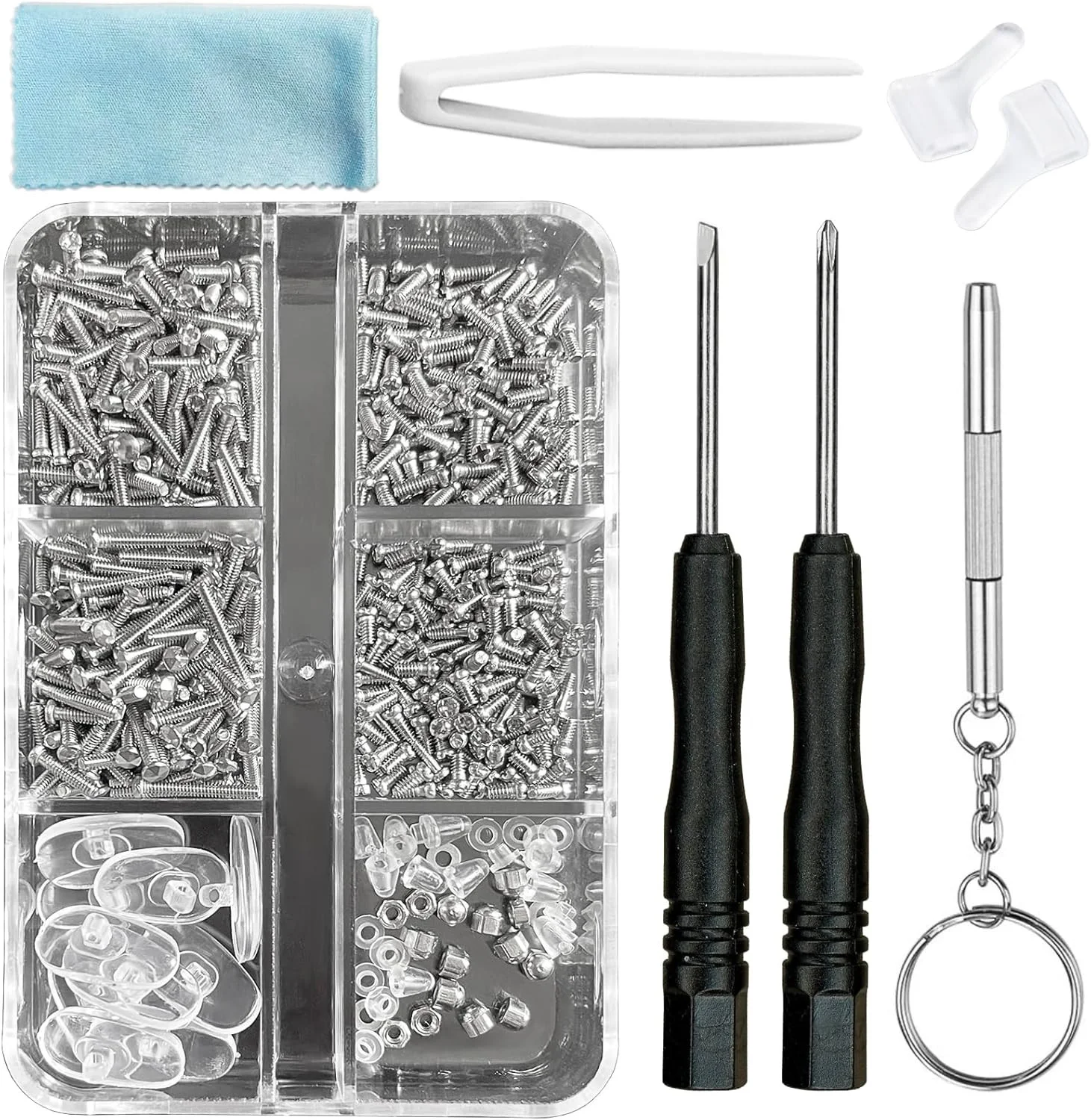 1100pcs Eyeglasses Repair Kit with Screws, Nose Pads, Screwdriver and Tweezer 4